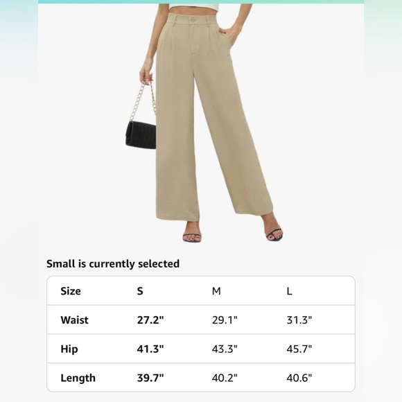 NWT Women's Beige High Waisted Wide Leg Pants with Pockets. Size Small - Picture 7 of 7